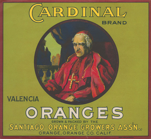 Crate label, Cardinal Brand, Orange, California, 1920s