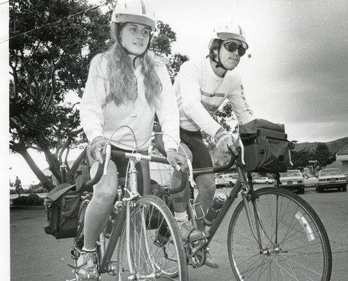 Student bicycle commuters on Malibu Campus, early 1980s