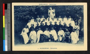 Indigenous seminarians gathering outdoors , Madagascar, ca.1920-1940