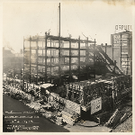 Construction of the Athens Athletic Club at 12th and Clay Streets in Oakland, California, showing the frame of the first six floors