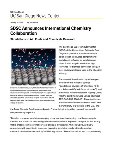 SDSC Announces International Chemistry Collaboration