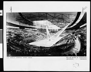 Architectural sketch of an interior view of the Los Angeles Memorial Sports Arena, ca. 1957