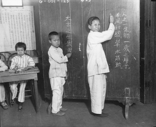 Writing in Chinese on the blackboard