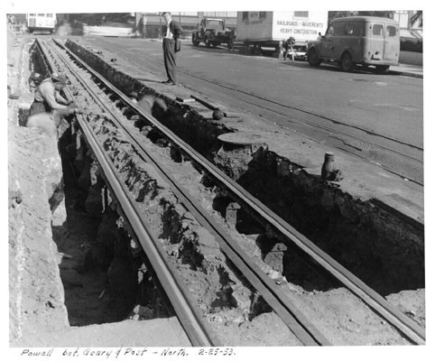 [Construction on Powell Street between Geary and Post]