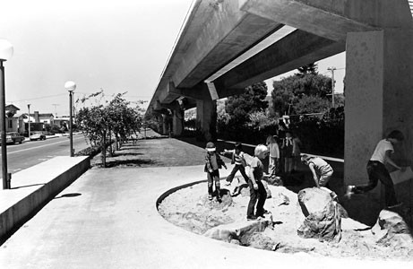 Children at play under BART tracks