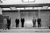 City Officials inside unfinished City Council Chambers