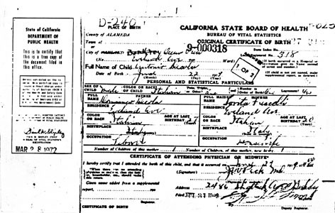 Tony Cola's birth certificate