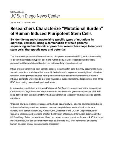 Researchers Characterize “Mutational Burden” of Human Induced Pluripotent Stem Cells