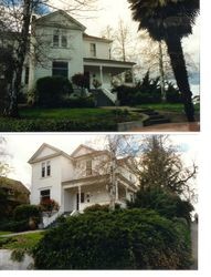 Two views of the two story Queen Anne house at 182 High Street, Sebastopol, California, 1992