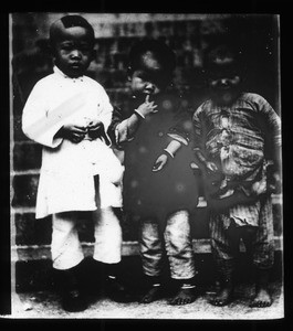 Full-length portrait of three children, China, ca. 1918-1938