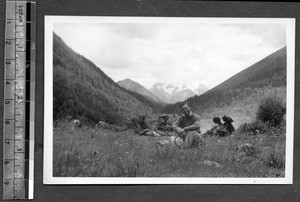 Tibetan people in mountains, Tibet, China, ca.1941