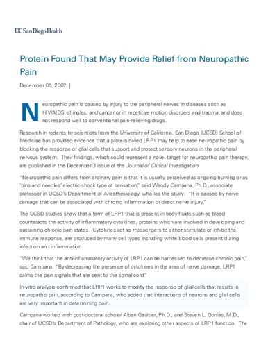 Protein Found That May Provide Relief from Neuropathic Pain