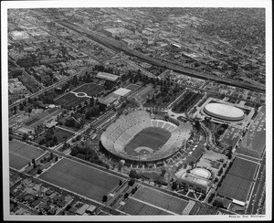 An aerial view of the Coliseum, looking northeast