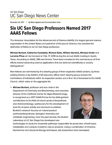 Six UC San Diego Professors Named 2017 AAAS Fellows