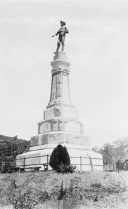 A monument dedicated to James M. Marshall, the discoverer of gold in California, Coloma, California, ca.1930