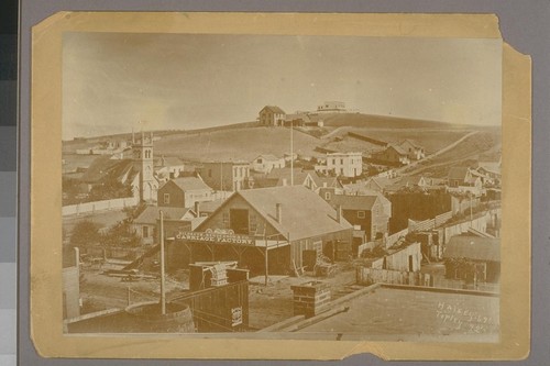 M.E. [i.e. Methodist Episcopal] Church. G.W. Simonton residence. G.W. Wilson residence. Vallejo, Calif. [Photograph by Halsey, 1869, and Topley, 1892?]
