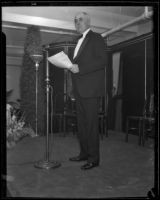 W.L. Valentine, president of J.W. Robinson, speaks at the 50th anniversary celebration, Los Angeles, 1933