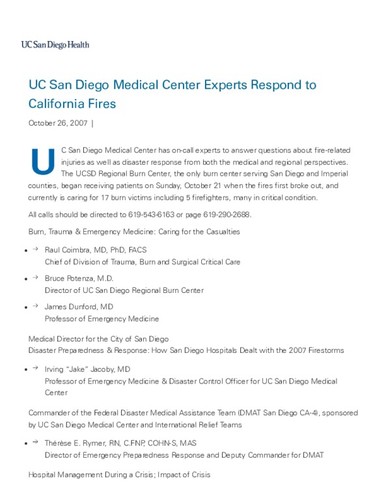 UC San Diego Medical Center Experts Respond to California Fires