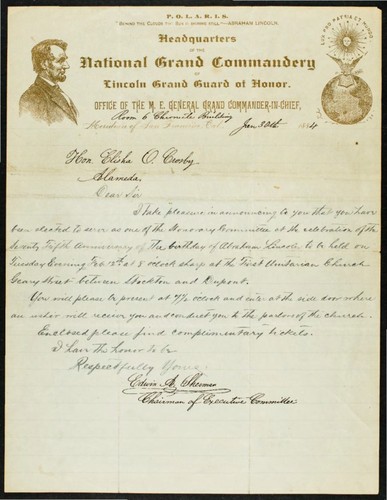 Letters regarding Lincoln Grand Guard of Honor