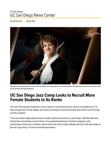 UC San Diego Jazz Camp Looks to Recruit More Female Students to Its Ranks