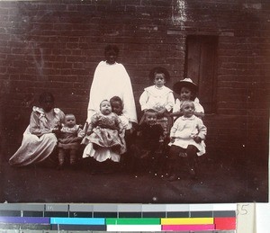 Missionary children together with Malagasy nannies, Madagascar, ca.1904