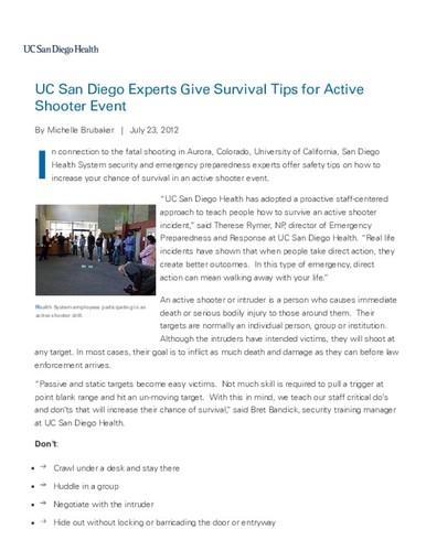 UC San Diego Experts Give Survival Tips for Active Shooter Event