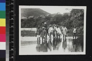 John Whitfield being transported by filanjana, Madagascar, ca.1939