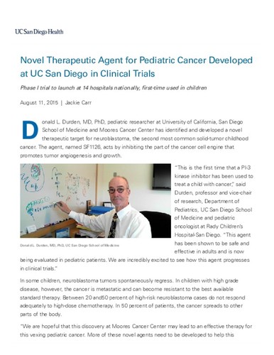 Novel Therapeutic Agent for Pediatric Cancer Developed at UC San Diego in Clinical Trials