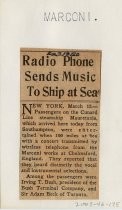 Radio Phone Sends Music To Ship at Sea