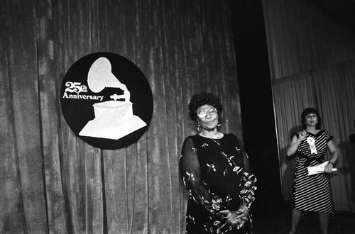 Ella Fitzgerald posing backstage at the 25th Annual Grammy Awards, Los Angeles, 1983