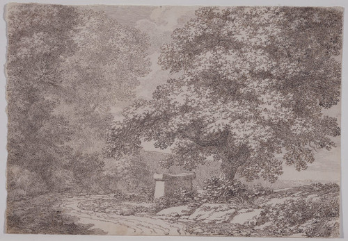 Untitled (Landscape with large trees and pavilion)