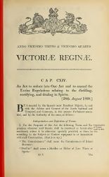 Anno vicesimo tertio & vicesimo quarto Victoriae Reginae, CAP CXIV. ; an act to reduce into one act and to amend the excise regulations relating to the distilling, retifying, and dealing in spirits [28th August 1860]