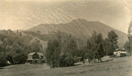 Grounds of the Blithedale Hotel, showing a tent cabin to the left, Mill Valley, circa 1889 [photograph]
