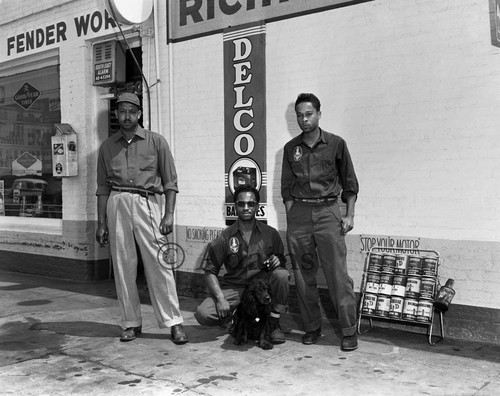 Gas station workers, Los Angeles, 1955