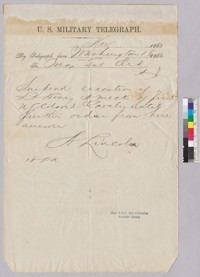 Telegram from Abraham Lincoln to Major General Ord