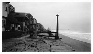 Looking south from end of ocean walk at 34th Street, Hermosa Beach, Los Angeles County, 1940