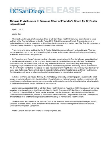 Thomas E. Jackiewicz to Serve as Chair of Founder's Board for Dr Foster International
