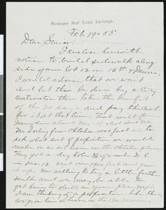 Franklin M. Garland, letter, 1908-02-19, to Hamlin Garland