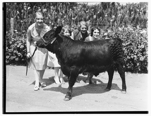 A group of women with a calf