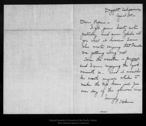 Letter from Helen [Muir] to [John Muir], [1908 ?] Apr 29