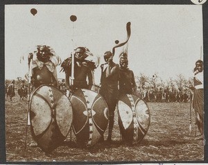Chagga men with war decoration, Tanzania
