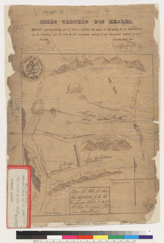 Plano del Valle de San José [Alameda County, Calif.] : adjudicado `a los Sres. D. Antonio Suñol, y Anto. Ma. Pico, D. Agustin y D. Juan Bernal
