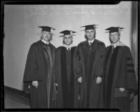 Dr. Clarence Thurber, Dr. Charles B. Lipman, Dr. Mattison B. Jones, and Dr. R. H. Rush at University of Redlands celebration, Redlands, 1936