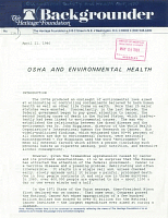 Backgrounder. No. 116. Apr. 21, 1980. OSHA and Environmental Health