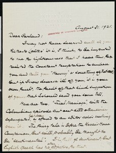 Alfred Bishop Mason, letter, 1921-08-31, to Hamlin Garland