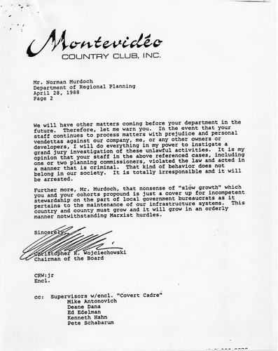 Montevideo Country Club, Inc. response to Mr. Norman Murdoch