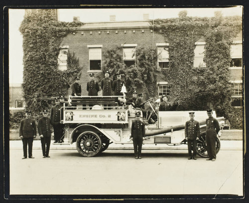 Engine Co. No. 2 on their engine outside Station No. 1