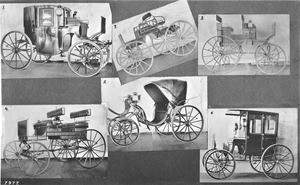 Photomontage of six old-time carriages, ca.1900
