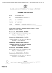 Gallaher International Limited[Memo from Sue James to PN Pretish regarding release instructions]