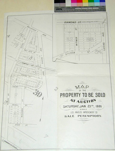 Map of the property to be sold at auction Saturday, Jan 23rd, 1886 by order of Los Angeles Improvement Co. sale peremptory